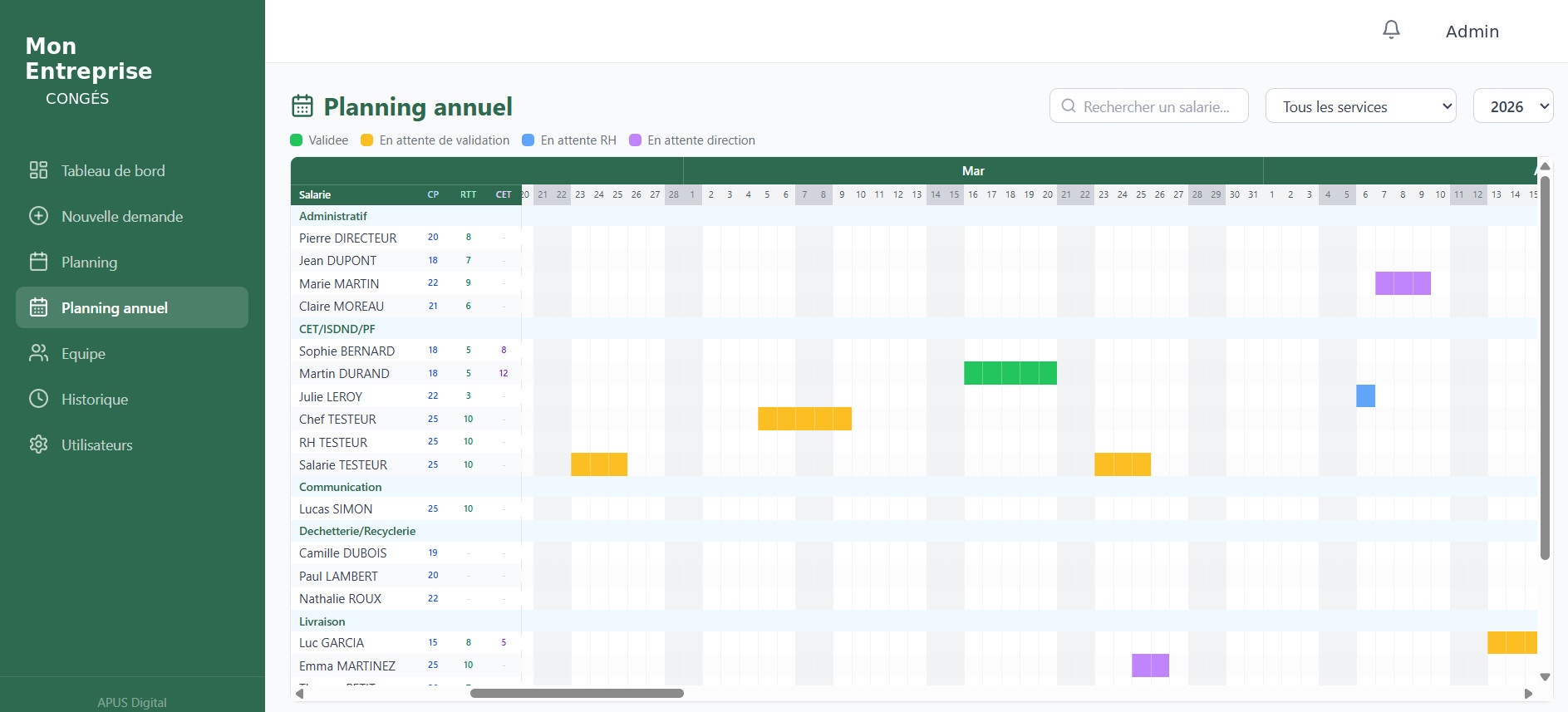 Logiciel de gestion des congés et absences sur mesure - tableau de bord RH avec planning et suivi des demandes