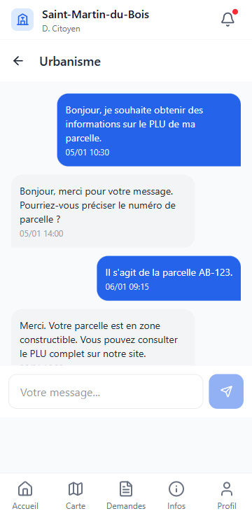 Capture d'écran Contact mairie