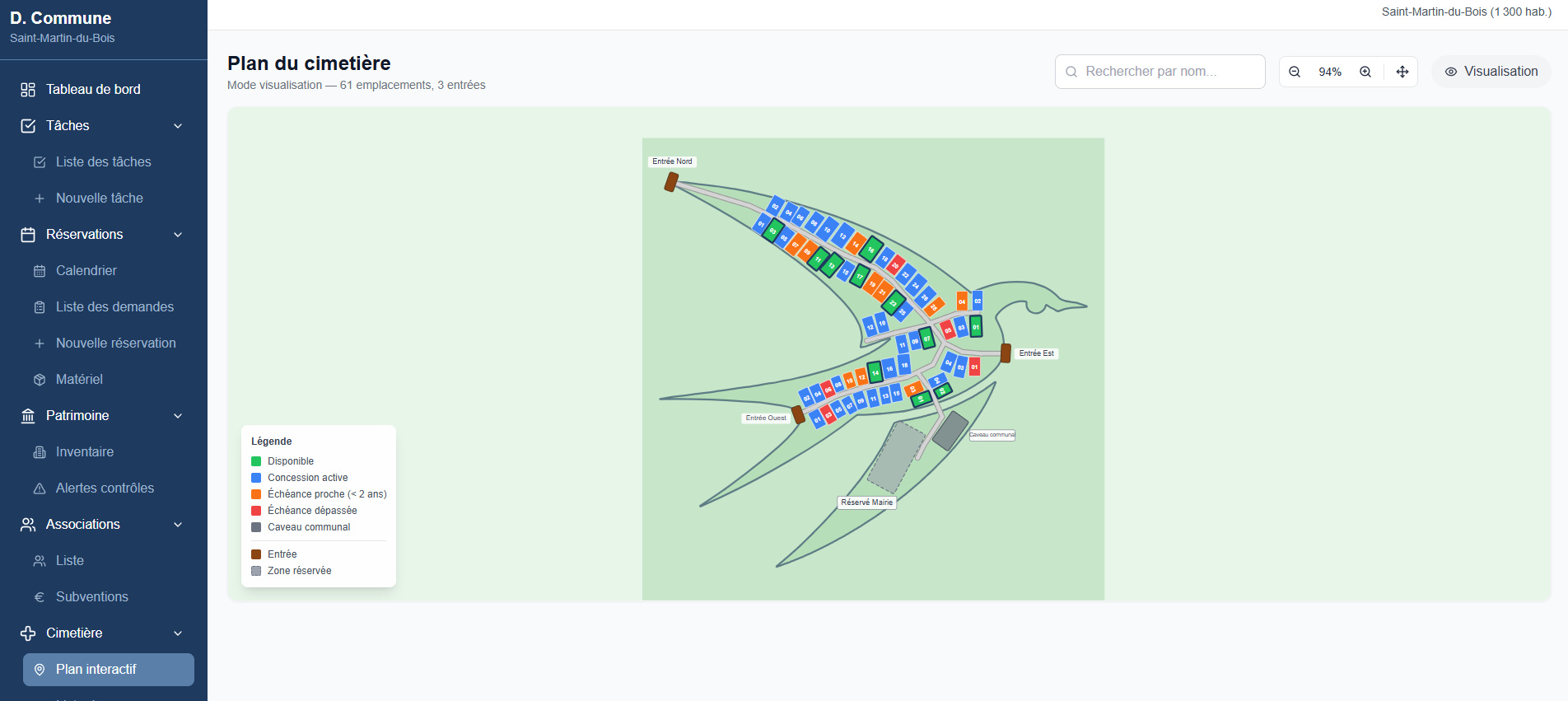 Capture d'écran du module Cimetière